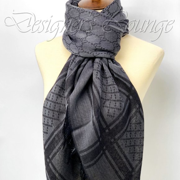 NWT GUCCI Grey GG Survie Monogram GG Scarf Shawl - Picture 5 of 9